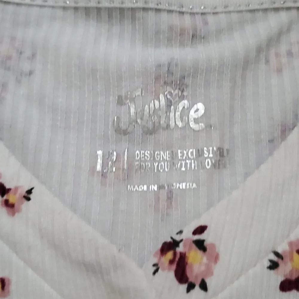 Justice Girls Size 12 Floral Lace Edged Short Sleeve Top